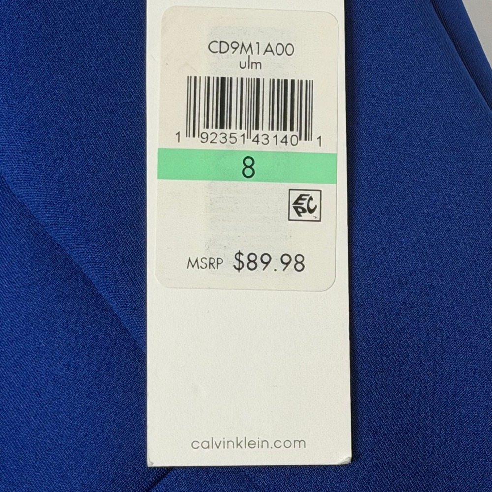 NWT Calvin Klein Blue Sleeveless Scuba Knit Sheath Dress Size 8 Cocktail Career - Picture 7 of 10
